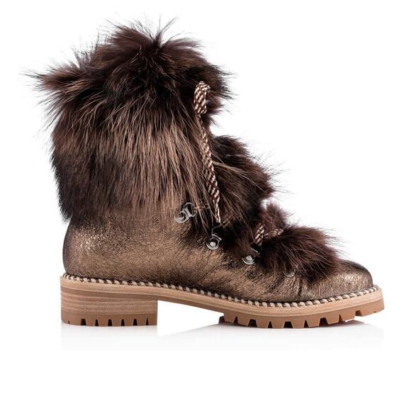 Christian Louboutin Fanny Flat Roche Fur Leather Lace Up Tie Combat Boot 35 - Picture 3 of 10